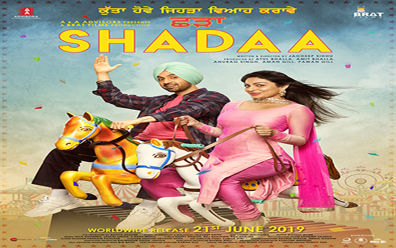 पंजाबी फिल्म ’शडा’ के दूसरे पोस्टर में घोड़े की सवारी कर रहे दिलजीत और नीरू