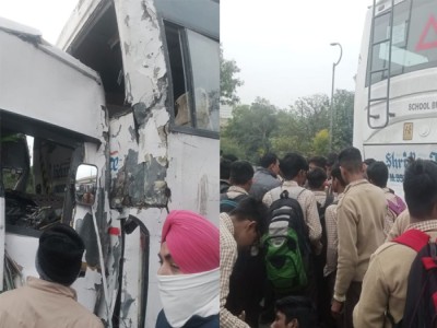 दिल्ली के IGI स्टेडियम के पास सड़क हादसा, 4 स्कूल बसें आपस में टकराईं